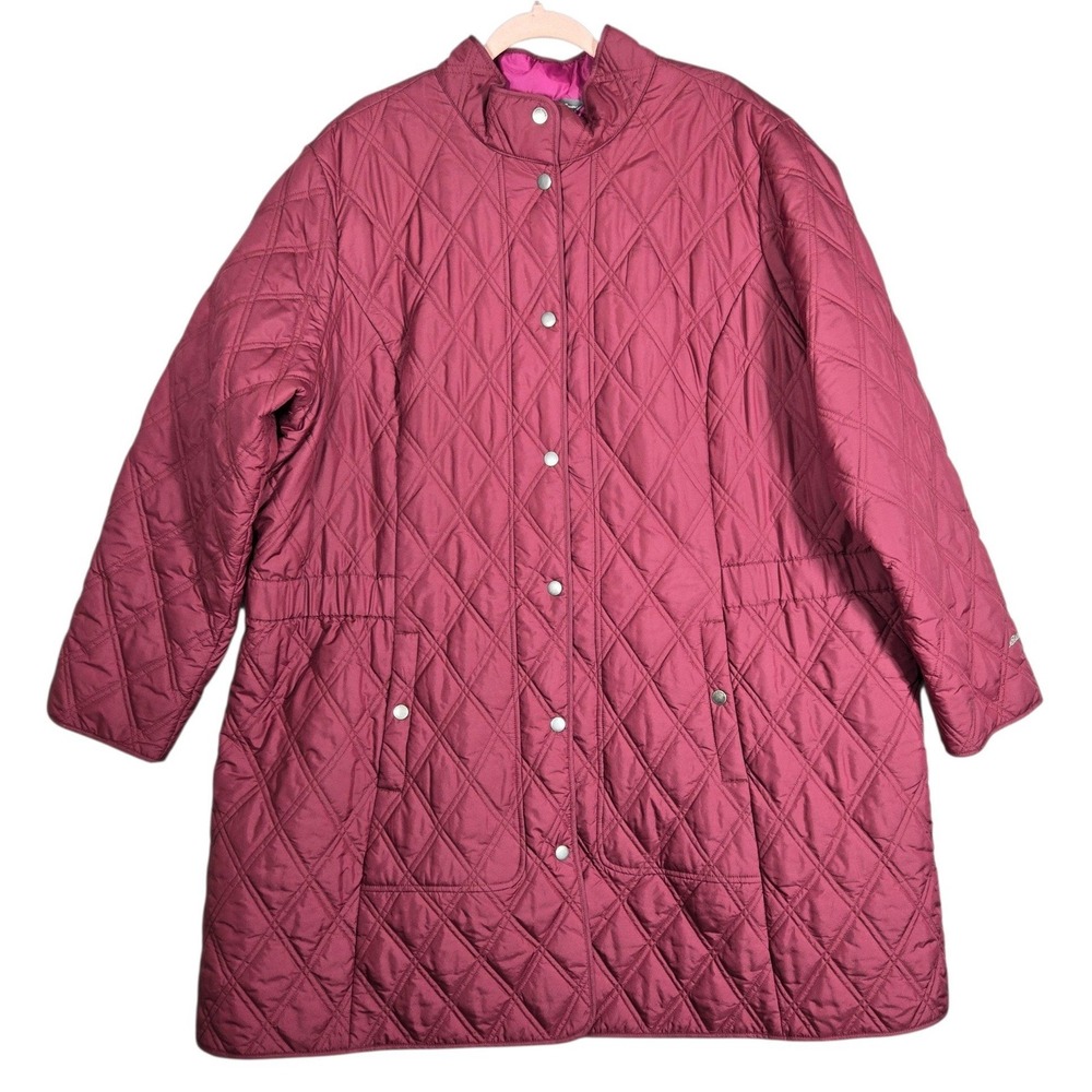 Eddie Bauer Diamond Quilted Barn Coat Womens 3X Burgundy Insulated Long Jacket